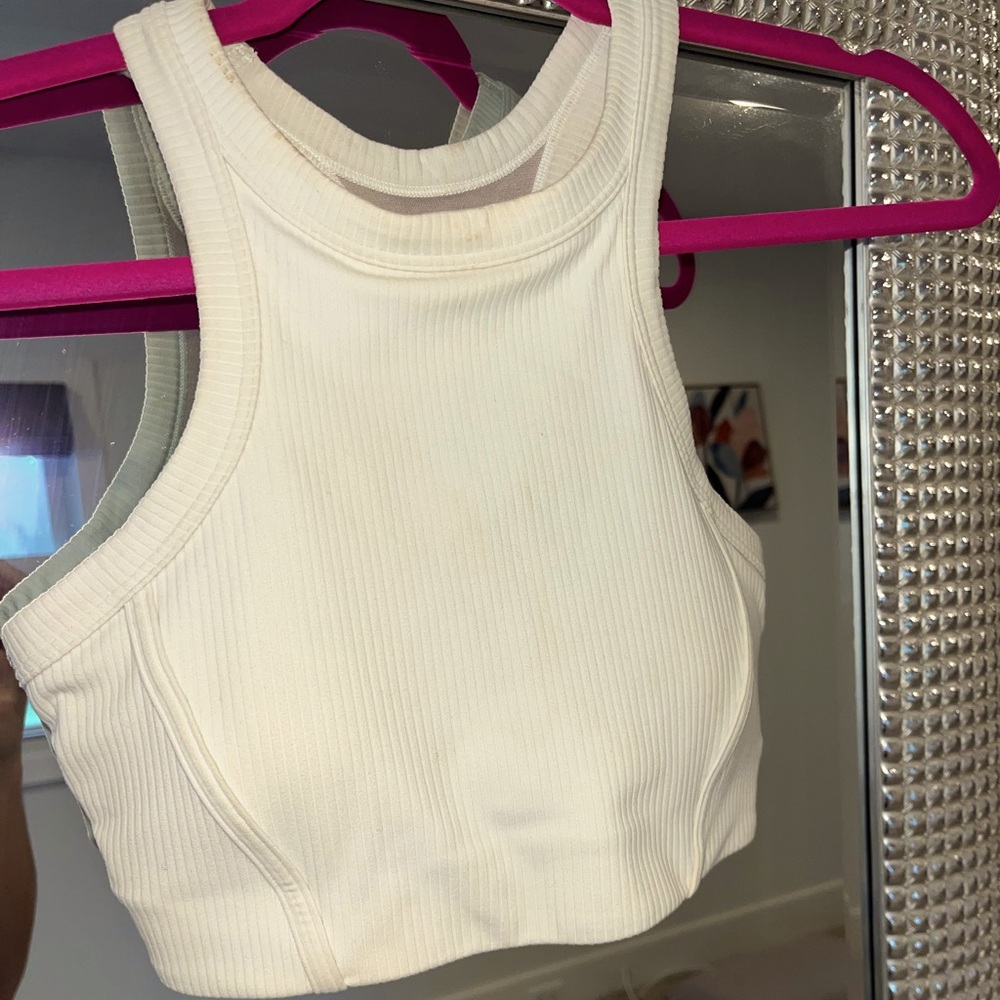 Lululemon Athletica Bone Ribbed Nulu High-Neck Yoga Light Support Bra Size 4
